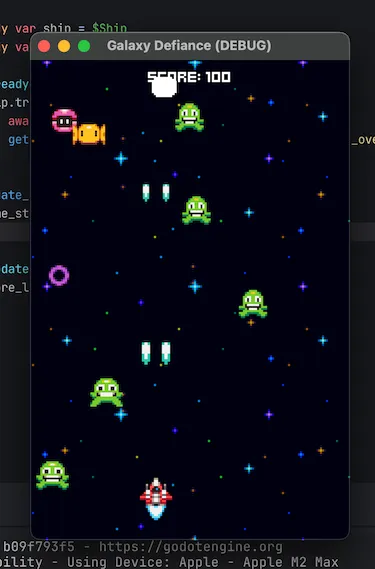 Space shooter game with space ship and alien enemies
